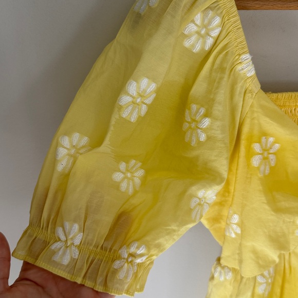 Dee Elly Yellow White Daisy Smocked Puff Sleeve Mini Babydoll Dress - Picture 6 of 7